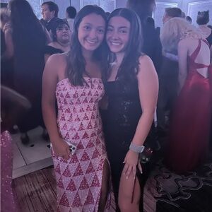 Pink Patterned Strapless Dress